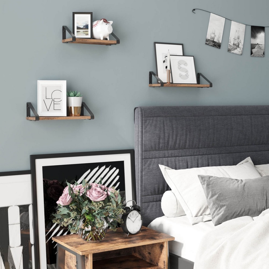 Conjunto de 3 prateleiras de parede SHELFY castanho/preto