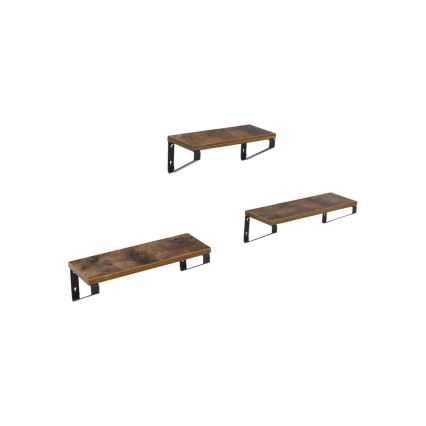 Conjunto de 3 prateleiras de parede SHELFY castanho/preto
