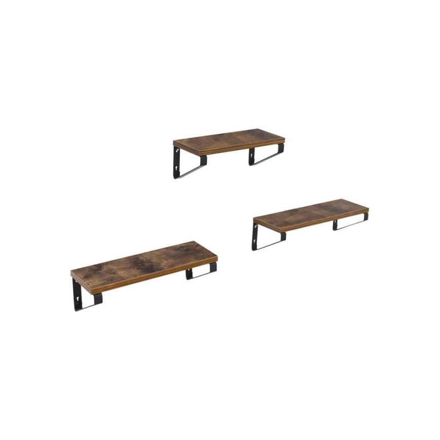 Conjunto de 3 prateleiras de parede SHELFY castanho/preto