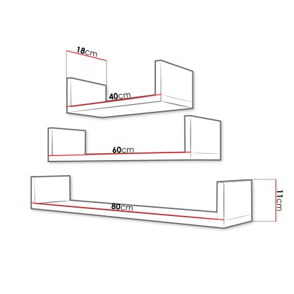 Conjunto de 3 prateleiras de parede TRIO 11x40/60/80 cm caxemira