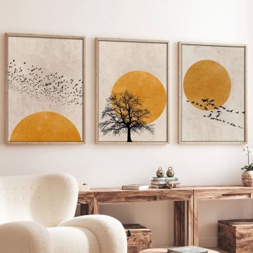 Conjunto de 3 quadros em moldura 50 x 70 cm, bege/laranja