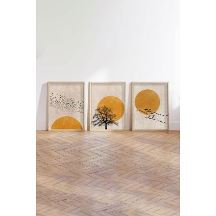 Conjunto de 3 quadros em moldura 50 x 70 cm, bege/laranja