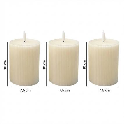 Conjunto de 3 velas LED BRILLO, 10 cm, cor creme, LED/3xAAA, com comando remoto