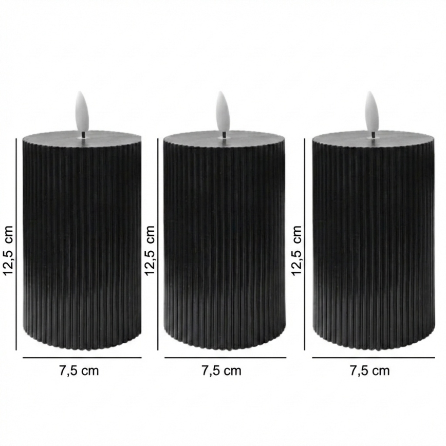 Conjunto de 3 velas LED BRILLO LED/2xAA 12,5 cm pretas + comando remoto