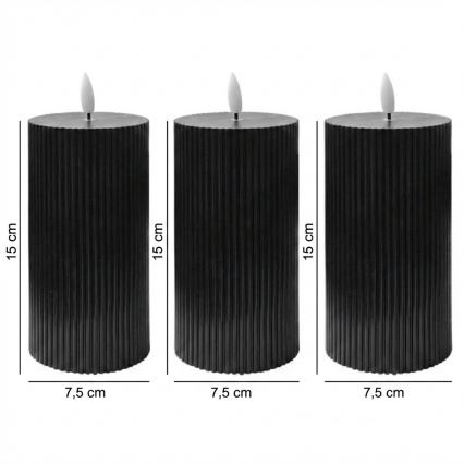 Conjunto de 3 velas LED BRILLO LED/2xAA 15 cm pretas + comando remoto
