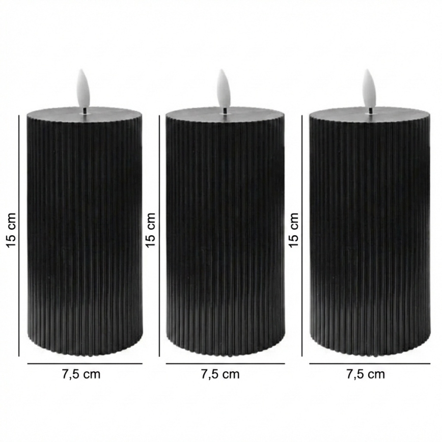 Conjunto de 3 velas LED BRILLO LED/2xAA 15 cm pretas + comando remoto