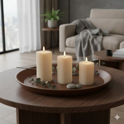 Conjunto de 3 velas LED BRILLO LED/3xAAA creme + controlo remoto