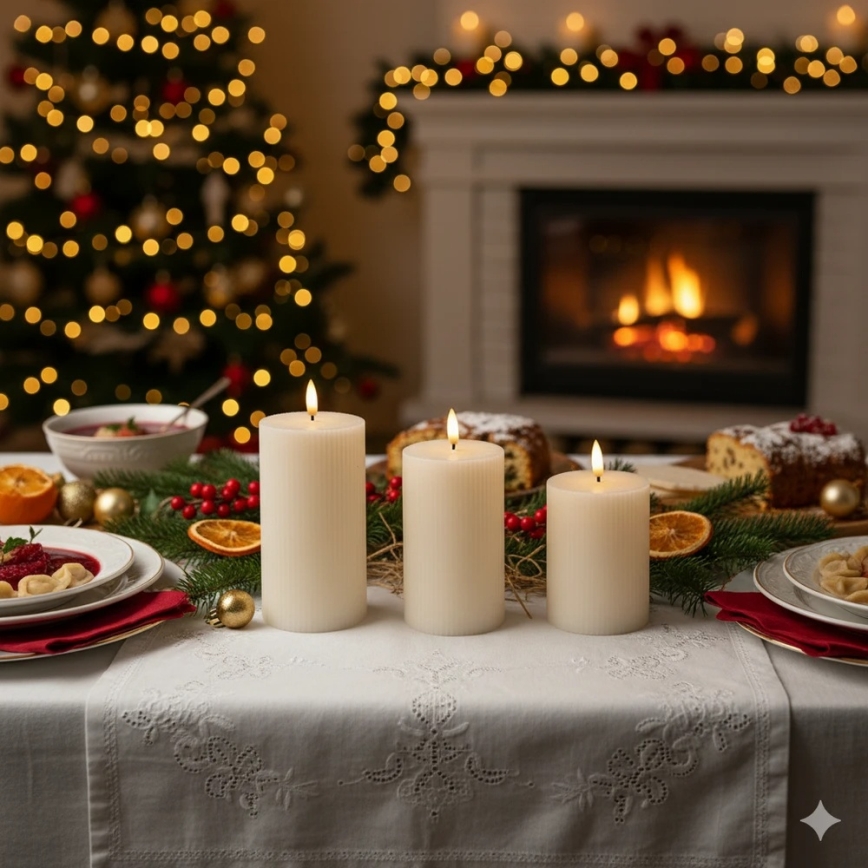 Conjunto de 3 velas LED BRILLO LED/3xAAA creme + controlo remoto