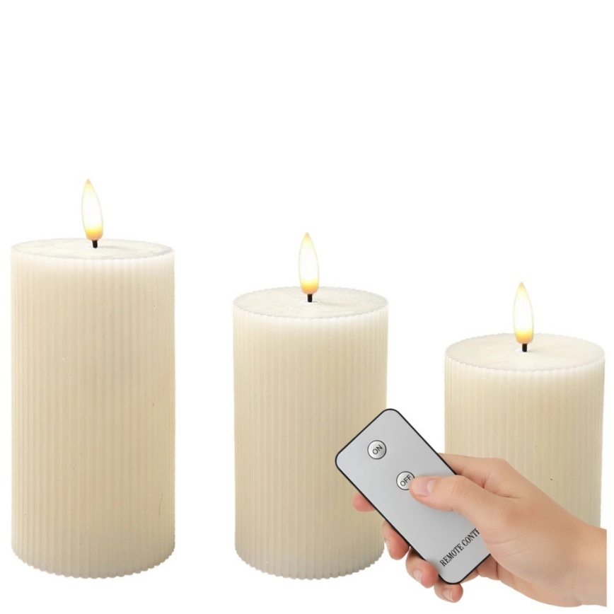 Conjunto de 3 velas LED BRILLO LED/3xAAA creme + controlo remoto