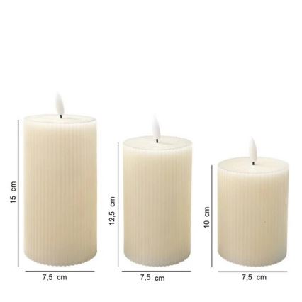 Conjunto de 3 velas LED BRILLO LED/3xAAA creme + controlo remoto