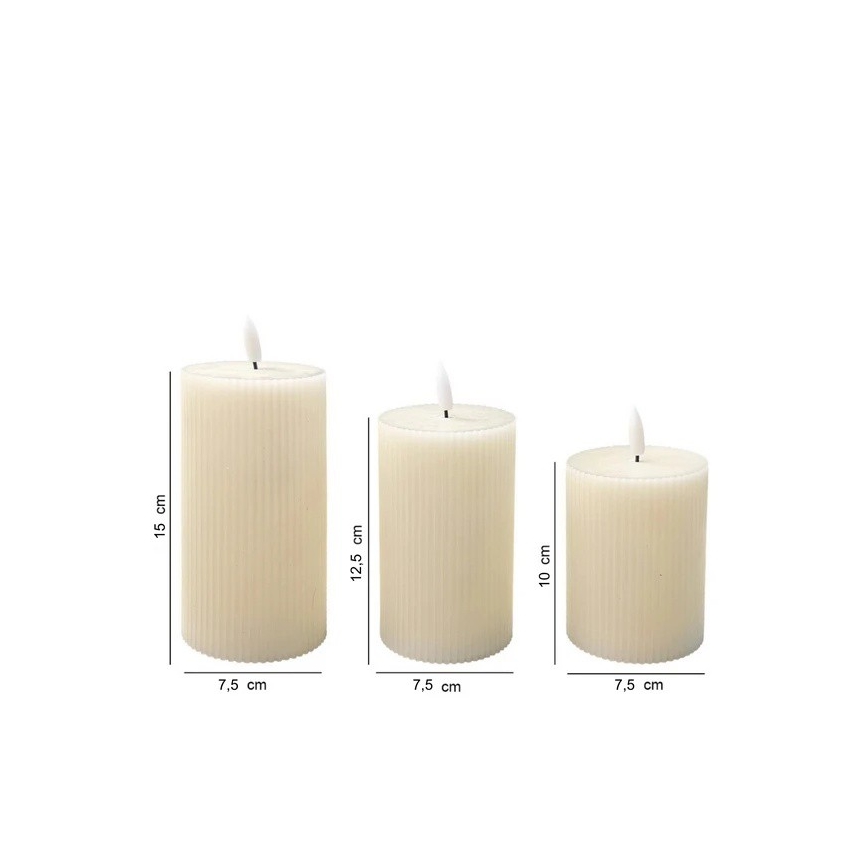 Conjunto de 3 velas LED BRILLO LED/3xAAA creme + controlo remoto