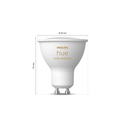 Pack de 4 lâmpadas LED reguláveis Philips Hue WHITE AMBIANCE GU10/4,2W/230V 2200-6500K