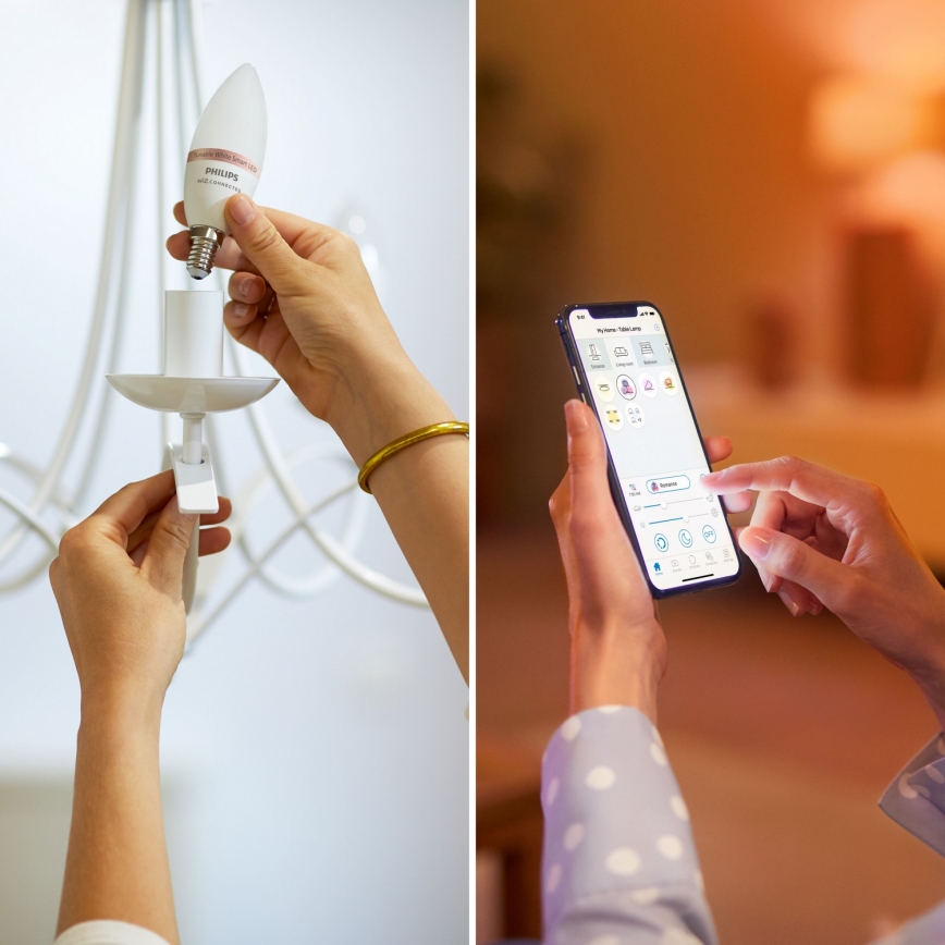 Conjunto de 4 lâmpadas LED RGB dimmerizáveis Philips SMART C37 E14/5W/230V 2200-6500K