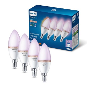 Conjunto de 4 lâmpadas LED RGB dimmerizáveis Philips SMART C37 E14/5W/230V 2200-6500K