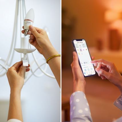 Pack 4x lâmpadas LED RGB dimerizáveis Philips SMART C37 E14/4,9W/230V 2200-6500K