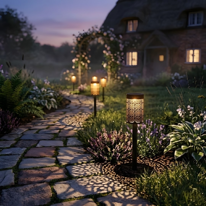 Conjunto de 4 lâmpadas solares DECOR LED 1,2 V 150 mAh 3000 K 39 cm IP44 preto