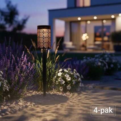 Conjunto de 4 lâmpadas solares DECOR LED 1,2 V 150 mAh 3000 K 39 cm IP44 preto