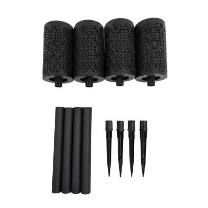 Conjunto de 4 lâmpadas solares DECOR LED 1,2 V 150 mAh 3000 K 39 cm IP44 preto
