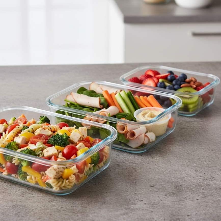 Conjunto de 4 recipientes para alimentos, transparente/verde-menta