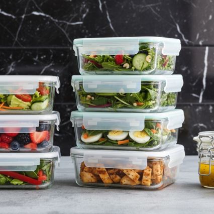 Conjunto de 4 recipientes para alimentos, transparente/verde-menta