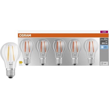 Conjunto de 5 lâmpadas LED Base Classic Filament A60 E27/7W/230V 4000K - Osram