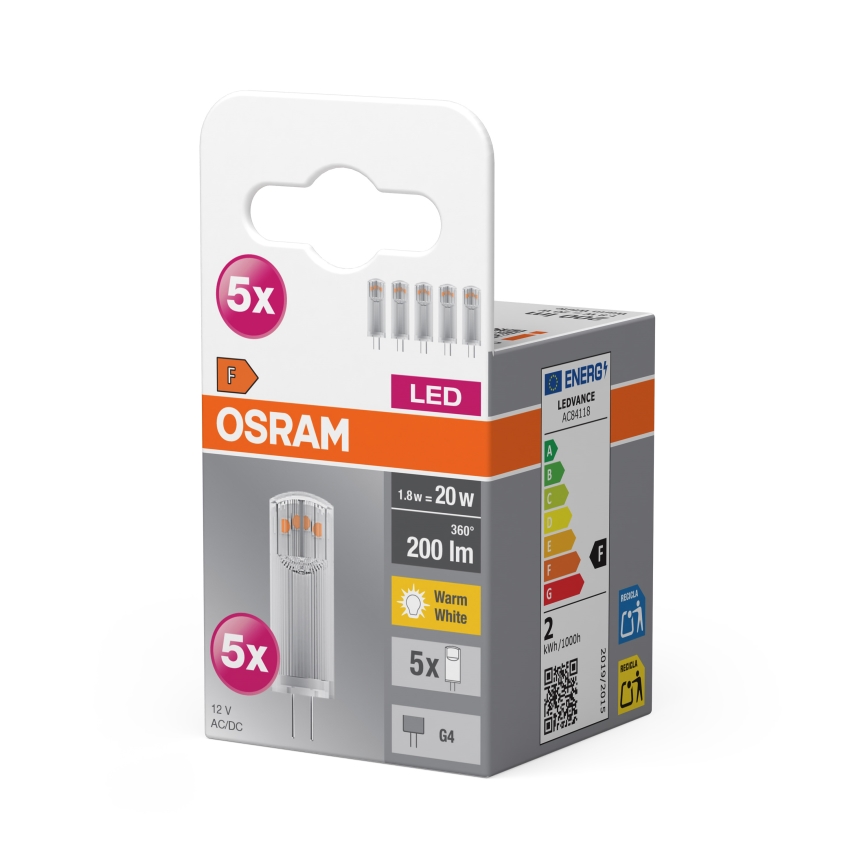 Conjunto de 5 lâmpadas LED PIN G4/1,8W/12V 2700K - Osram