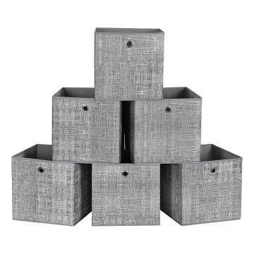 Conjunto de 6 caixas de arrumação CURAN 30x30x30 cm, cinzentas