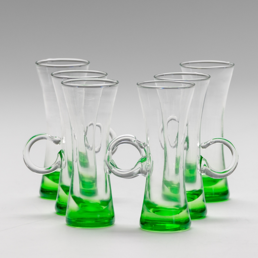 Conjunto de 6 copos de licor com alça verde