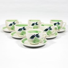 Conjunto de café 6x chávena de cerâmica com um pires branco verde