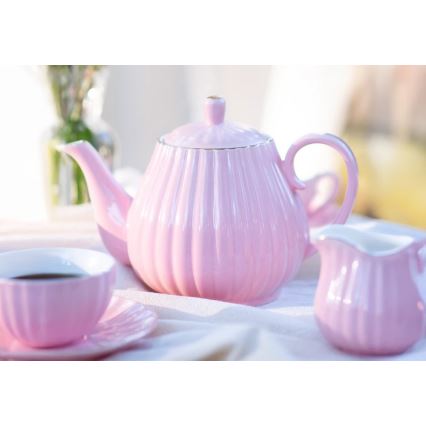 Conjunto de café em porcelana, 15 peças, rosa