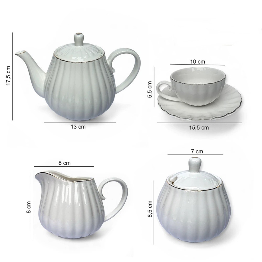 Conjunto de café em porcelana, 15 peças — branco