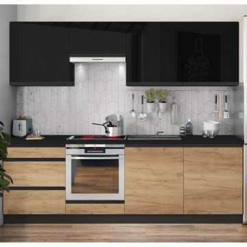Conjunto de cozinha MARINA 240 cm carvalho craft/preto brilhante