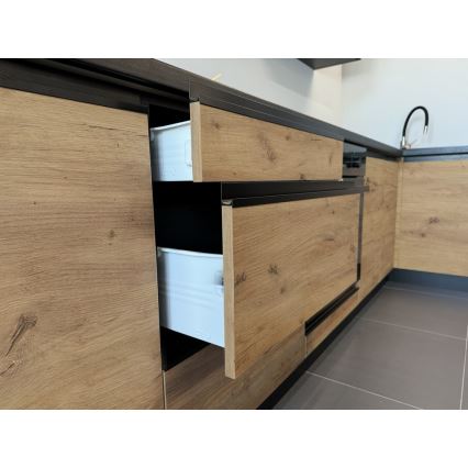Conjunto de cozinha MARINA 240 cm carvalho craft/preto brilhante