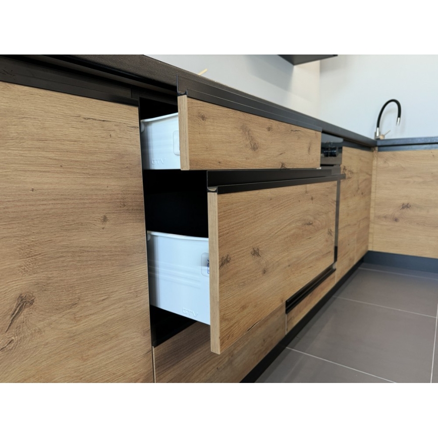 Conjunto de cozinha MARINA 240 cm carvalho craft/preto brilhante