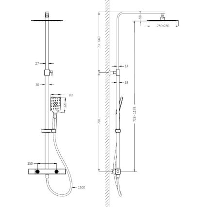 Conjunto de duche com bateria termostática NAESBY, acabamento cromado brilhante