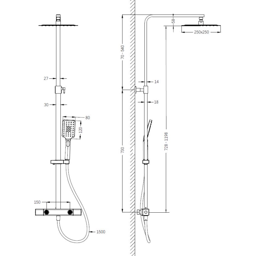 Conjunto de duche com bateria termostática NAESBY, acabamento cromado brilhante