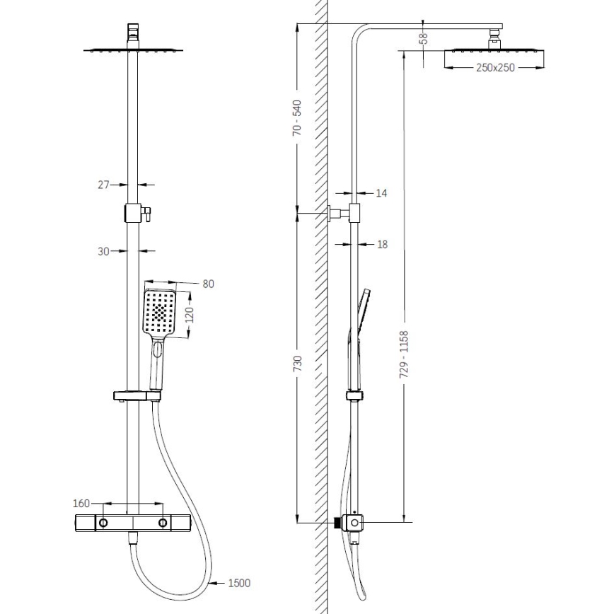 Conjunto de duche com misturador termostático NAESBY cromado brilhante
