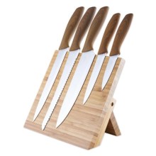 Conjunto de facas de aço inoxidável 5 pcs com um suporte magnético de madeira de bambu