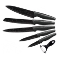 Conjunto de facas de cozinha 5 peças + descascador mármore/preto