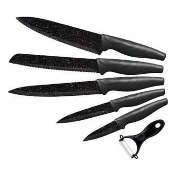 Conjunto de facas de cozinha 5 peças + descascador mármore/preto