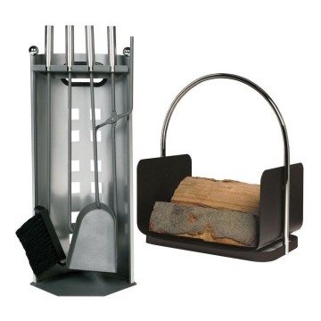 Conjunto de ferramentas de lareira e cesto para madeira com pega 6 pçs antracite