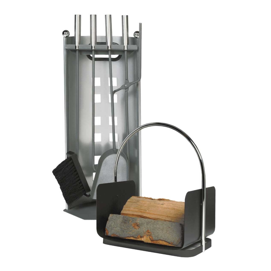 Conjunto de ferramentas de lareira e cesto para madeira com pega 6 pçs antracite