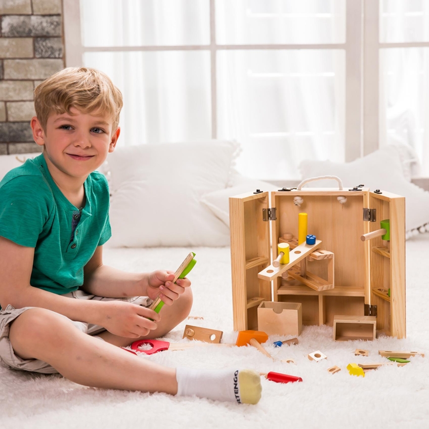 Conjunto de ferramentas de madeira com maleta — 30 peças