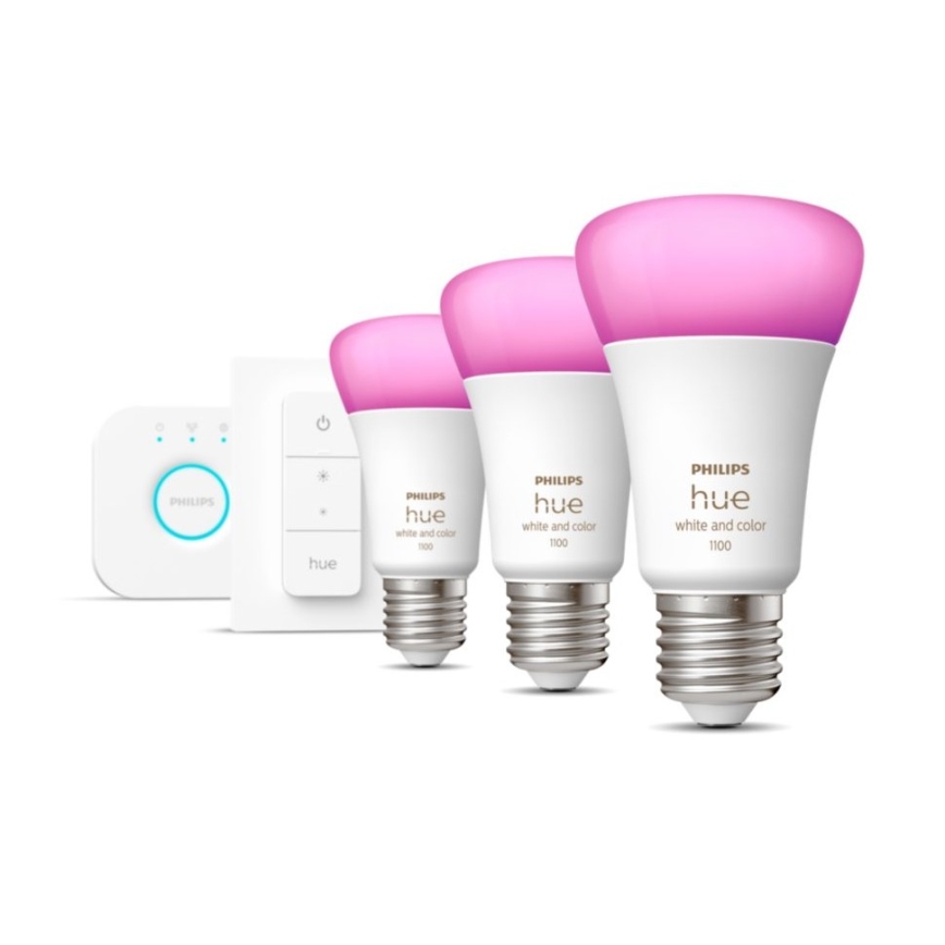 Conjunto de iniciação Philips Hue WHITE AND COLOR AMBIANCE  3xE27/9W 2000-6500K + dispositivo de interligação