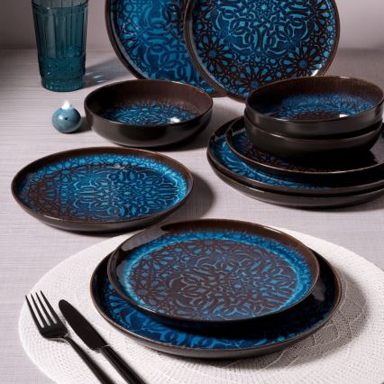 Conjunto de jantar 12 peças azul/porcelana