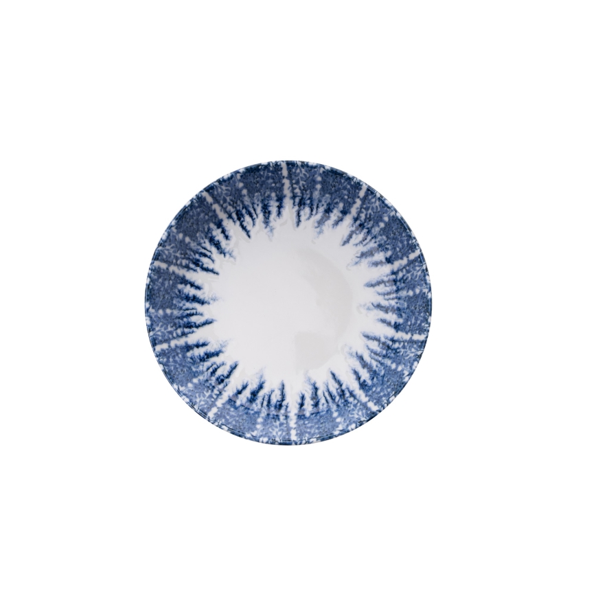 Conjunto de jantar 12 peças branco/azul em porcelana