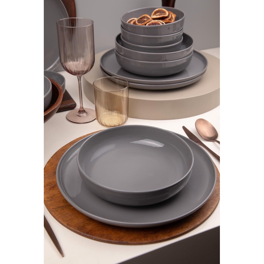 Conjunto de jantar 12 peças cinzento/porcelana