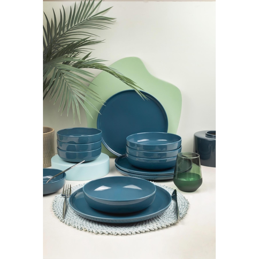 Conjunto de jantar 12 peças em porcelana azul