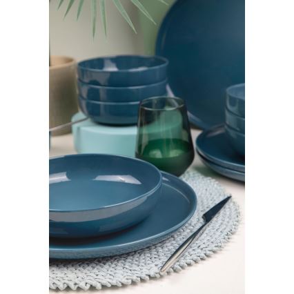 Conjunto de jantar 12 peças em porcelana azul