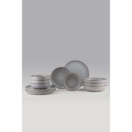 Conjunto de jantar 12 peças em porcelana, cinzento